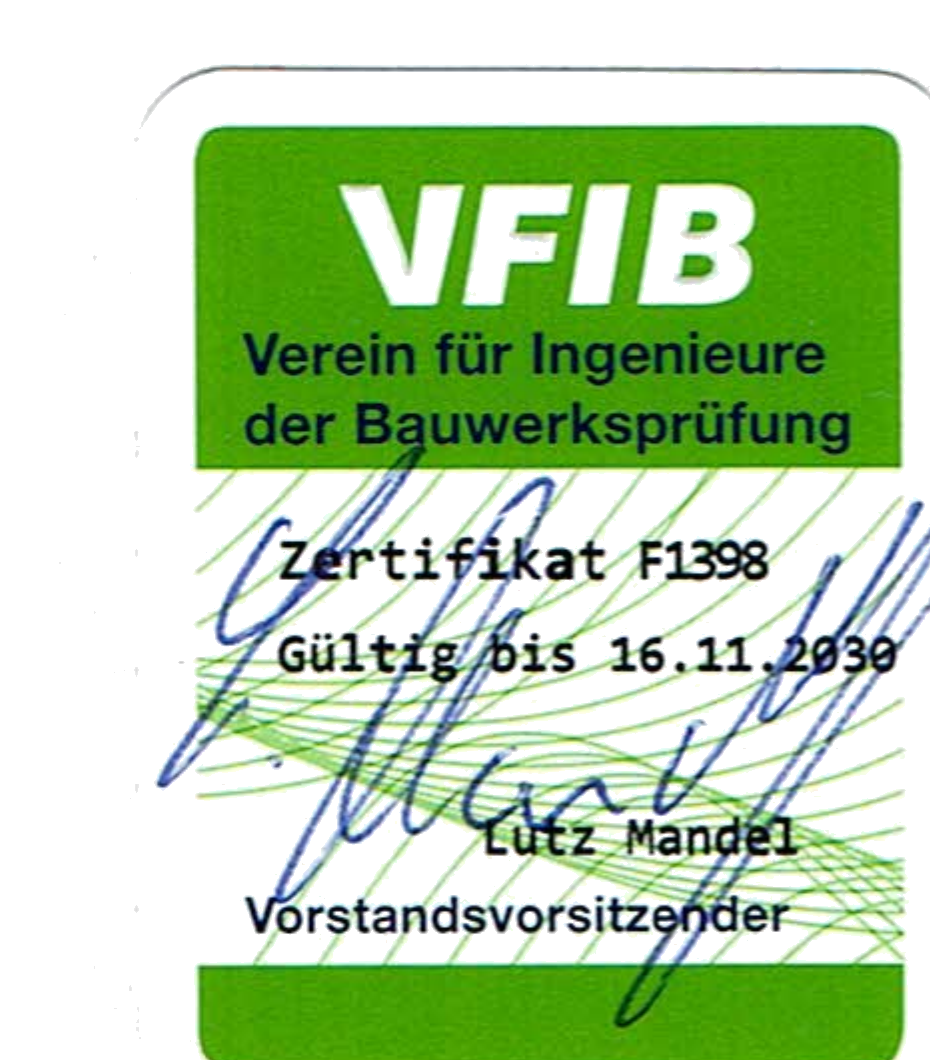 Zertifikat VFIB Bauwerksprüfung nach DIN 1076